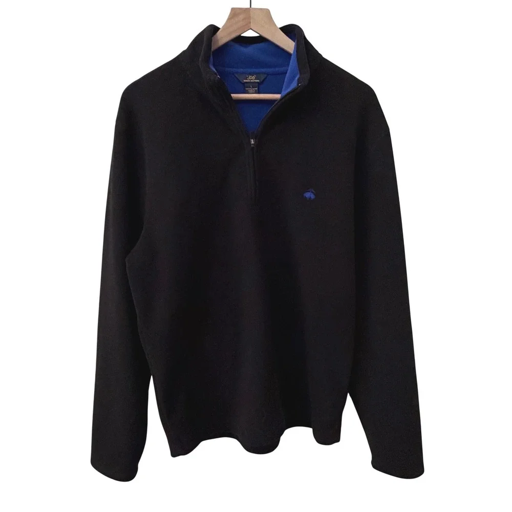 Brooks Brothers 346 Fleece Quarter‎ Zip Pullover Large Black Blue Logo